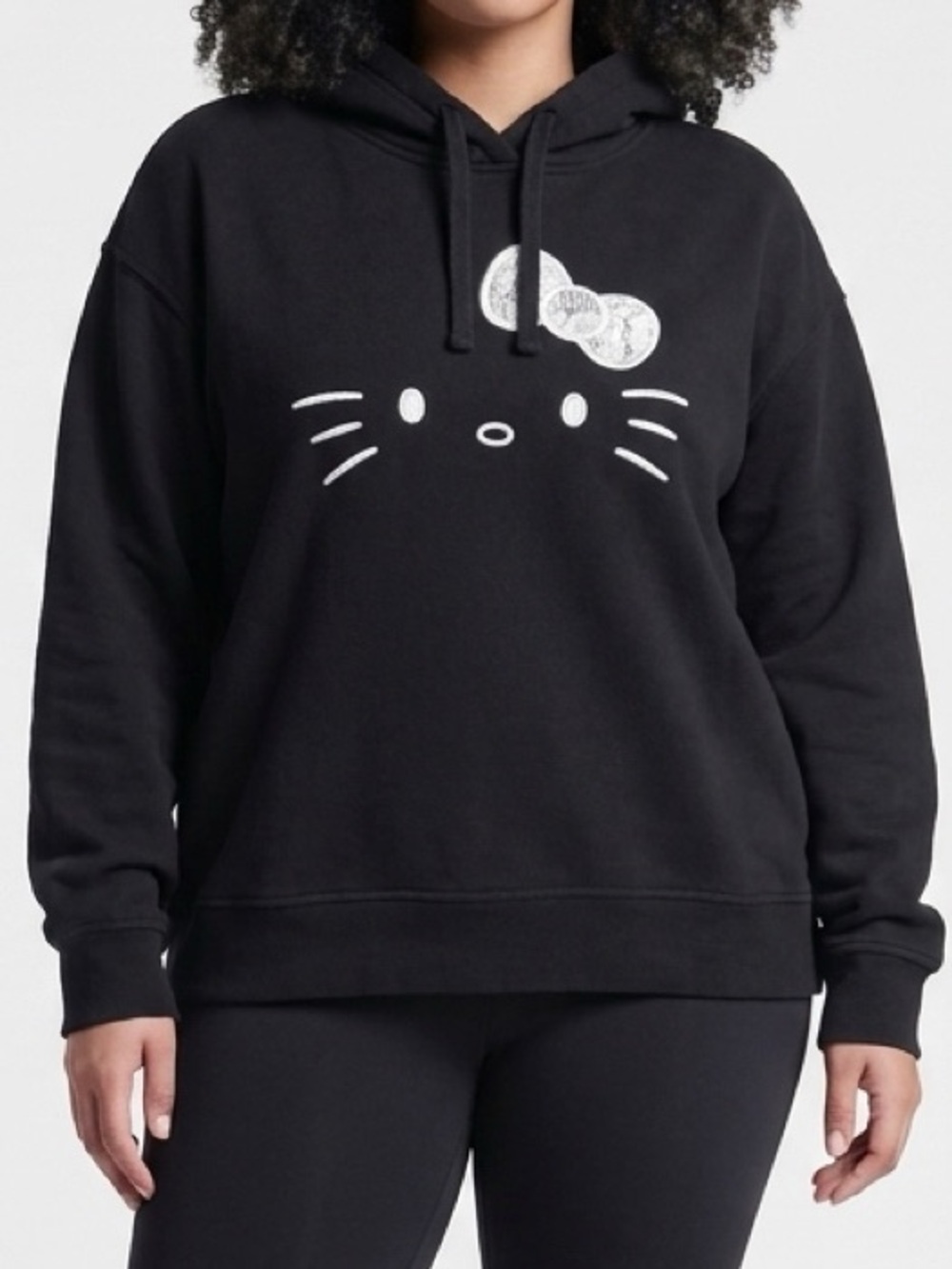 Hello Kitty Black Hoodie with Silver Bow Graphic